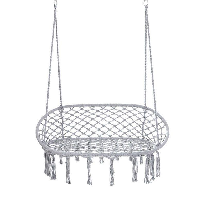 Nordic Indoor Outdoor Double Hanging Chair Swing with Tassel Cradle - Cotton and Linen Hammock for Homestay or Balcony.