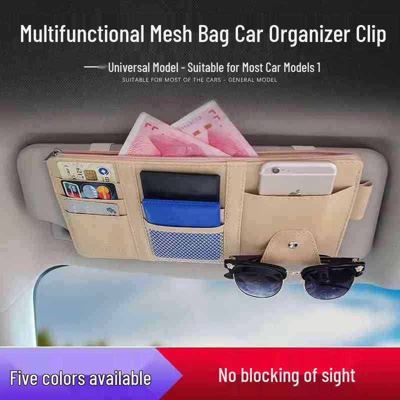 Multifunctionele Auto Zonneklep Organizer: Kaarthouder & Brilclip
