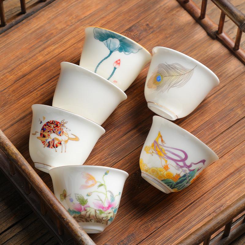 Dehua suet jade teacup Kung Fu tea set tea cup household ceramic personal master cup white porcelain single cup