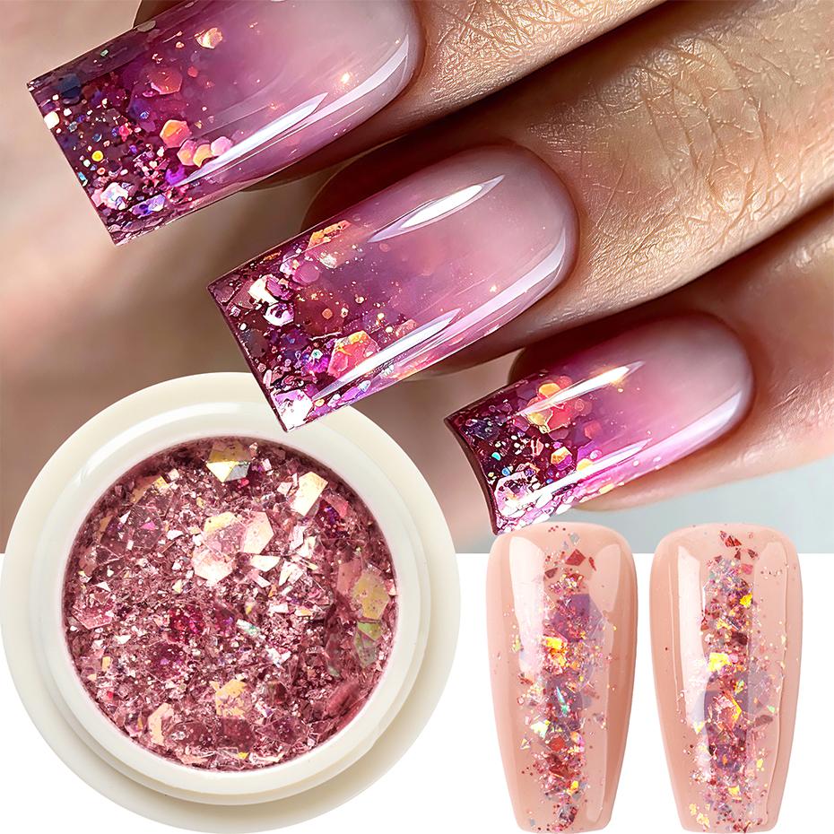 Xiaomi 1/2pcs Pink Gold Iridescent Chunky Nail Glitter Sequins Hexagonal Holographic Nail Art Flakes Sparkly Manicure Decorations