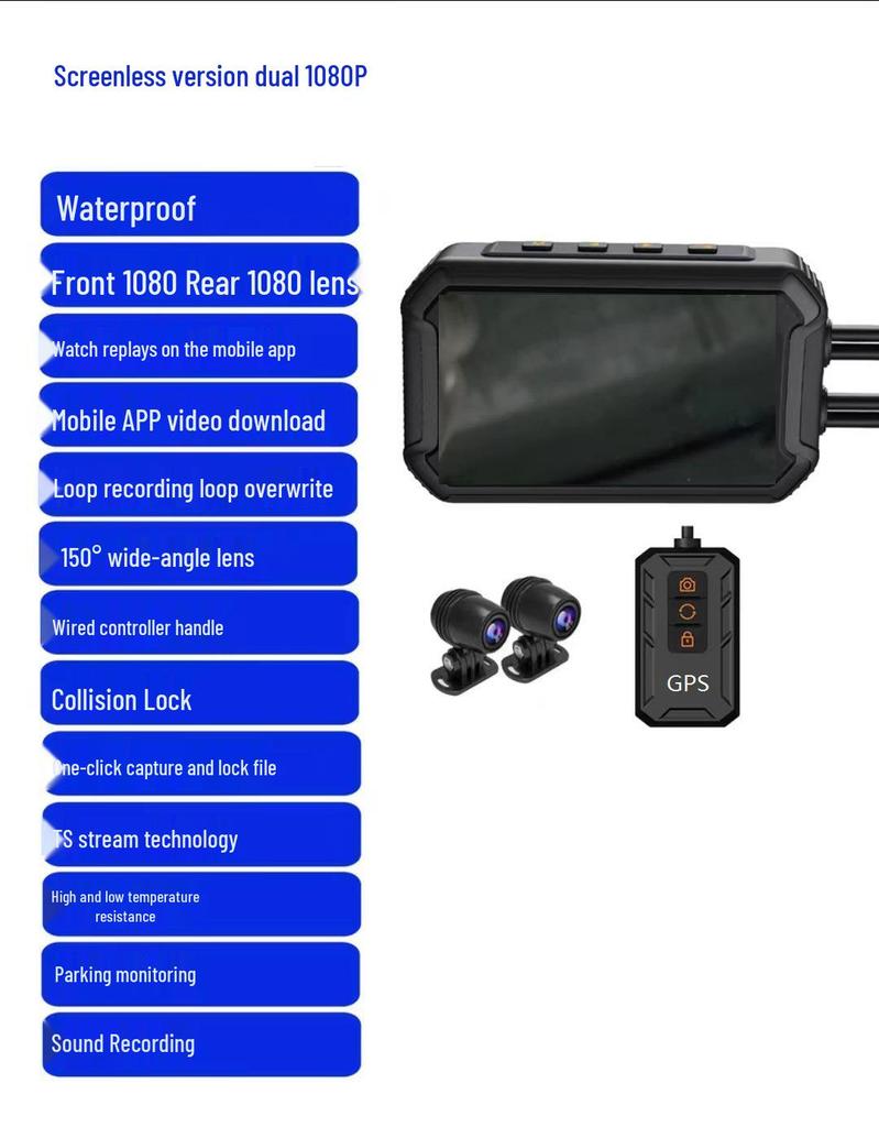 Dual Recording Motorcycle Dash Cam: Front/Rear, HD Night Vision, GPS, Waterproof, WiFi