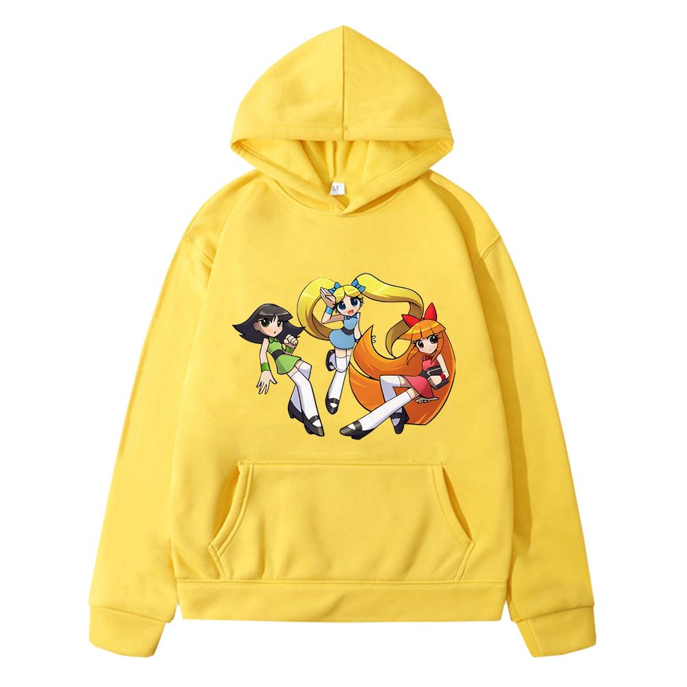 Powerpuff Girls Print Kawaii Hoodies Jacket Pullover Anime Hoodie Fleece Sweatshirt Y2k Sudadera Girls Outfit Boys Clothing