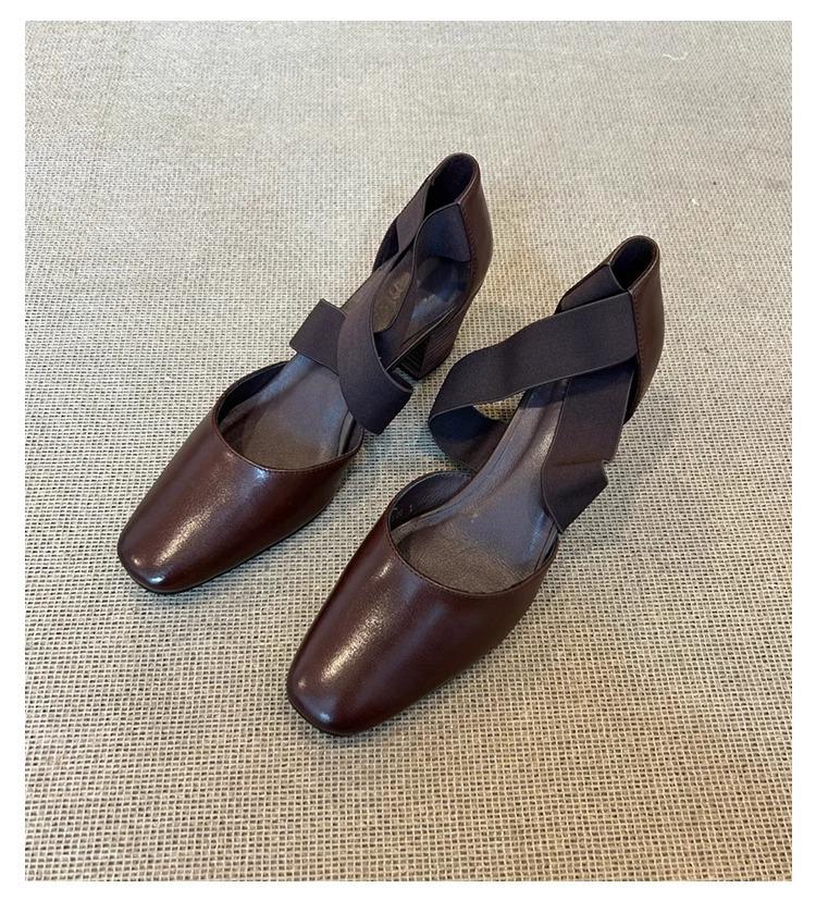 Vintage Versatile Ballet High Heels Children 2025 New Thick Heel Cross Belt Hollow Casual Bag Head Sandals