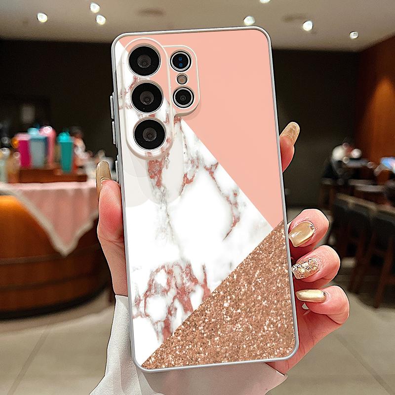 Splicing Marble Pattern Case For Samsung S26 Ultra S25 Edge S24 Plus S23 FE A15 A16 A17 A35 A36 A37 A54 A55 A56 A57 5G Hybrid TPU+PC Magnetic Cover