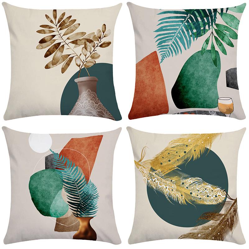 4pcs Retro geometric patterns digital printing pillow cover Short plush Suitable living rooms bedrooms sofas throw cushion cover