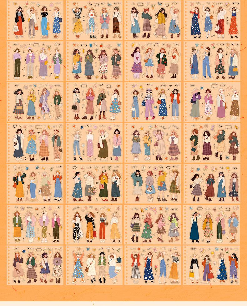 Orange-flavored Ketchup Girl Coil PET Sticker Book: 50 Girl Series Character Stickers