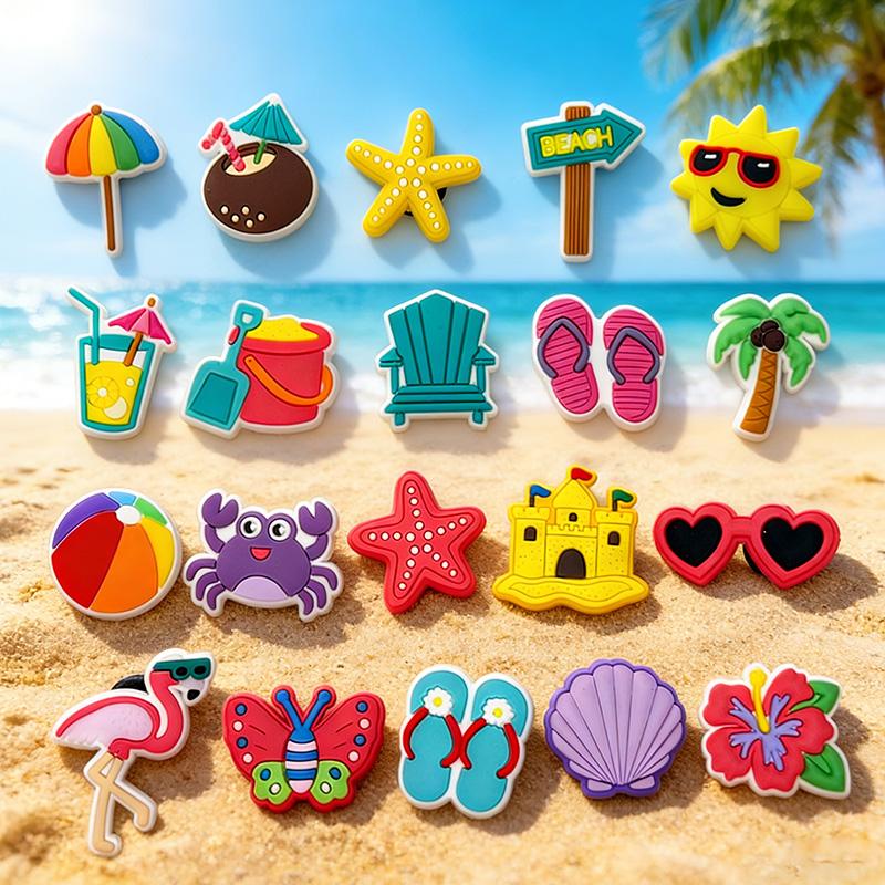 20 Stück Sommer Strand Thema Schuhanhänger Flamingo Kokospalme Aloha Hawaiianische Geburtstagsfeier Dekoration PVC DIY Schuharmbänder Geschenke