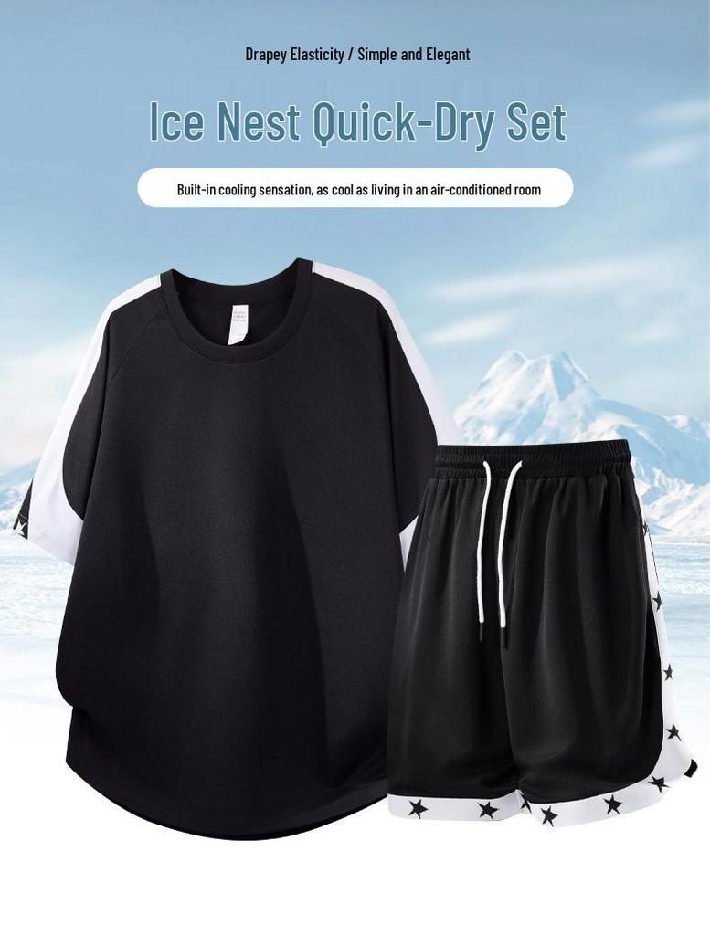 European Size Basketball Running Set: Short Sleeve Round Neck, Lightweight & Sun Protection for Summer