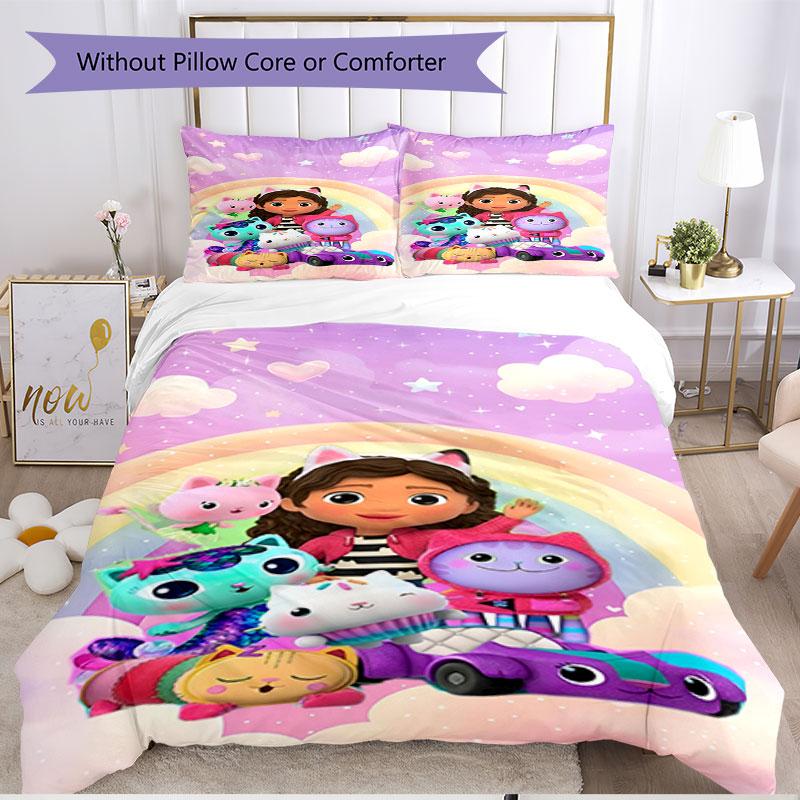 3pcs Duvet Cover Set (1*Duvet Cover + 2*Pillowcase, Without Core), Gabby's Dollhouse Print Soft All‑Season Bedding Set, Home Bedroom Decor Gift