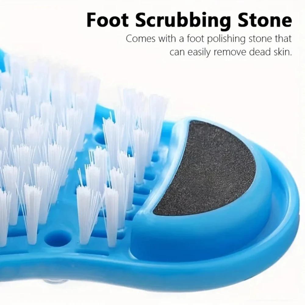 Massage Foot Scrub Slippers, Suction Cup & Hollow Design, Soft Bristles + Foot File, Exfoliating & Anti - Slip for Bathroom