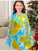 Girls' Autumn and Winter Fashion Dress, 3D Graffiti Print  Round Neck Long Children's T-shirt Dress, Casual Versatile, Christmas Clothing