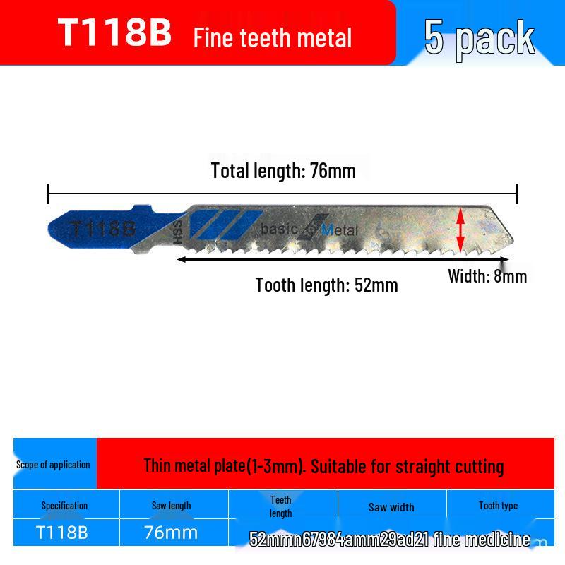Extra Long Jigsaw Blade T244D - Fine/Coarse Teeth, Anti-Chip, for Wood, Metal, Plastic, Iron, Aluminum