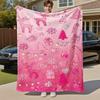 1pc Christmas, Pink Outdoor Flannel Blanket Soft Warm All-Season Throw for Sofa Bed Car Camping Office, Cozy Gift Idea1217S