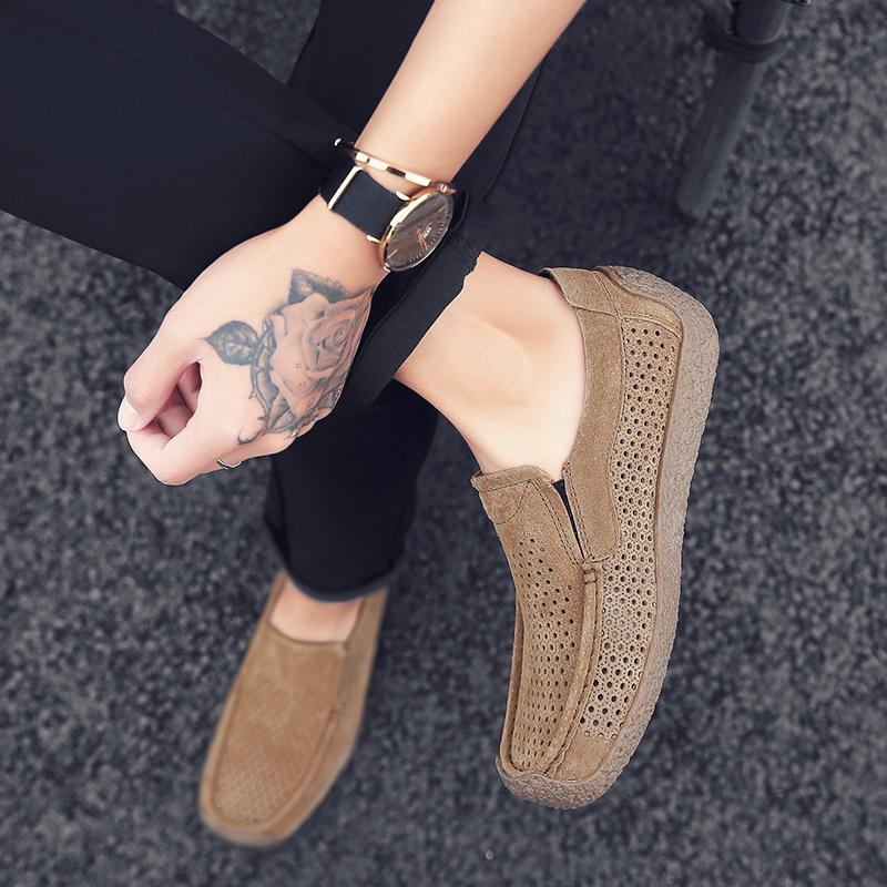 Fashion Outdoor Square Headed Men's Casual Shoes Man Walking Shoes Leather Men Punching Loafers Handmade Flats Slip-On Mens Mocasines