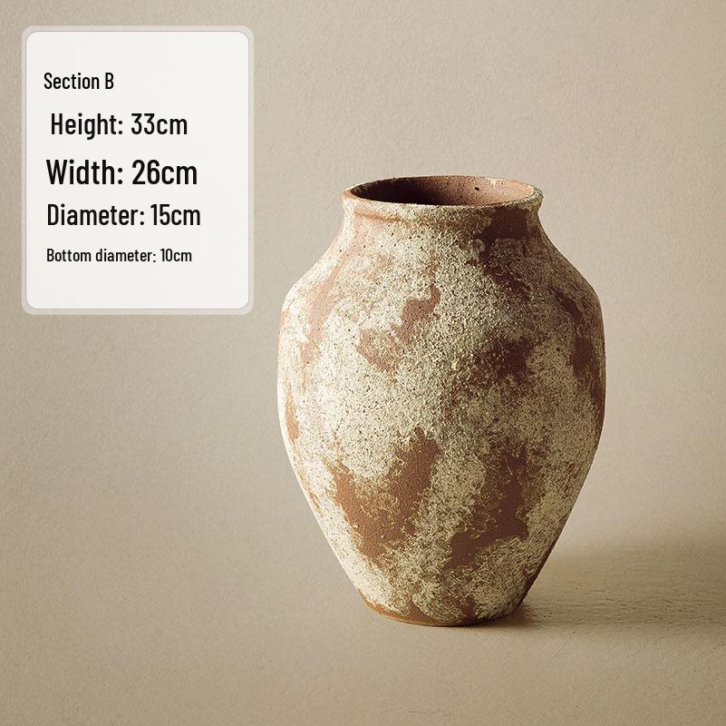 Wabi-Sabi Style Unglazed Terracotta Vase with Floral Design for Retro Living Room or Dining Table Decor