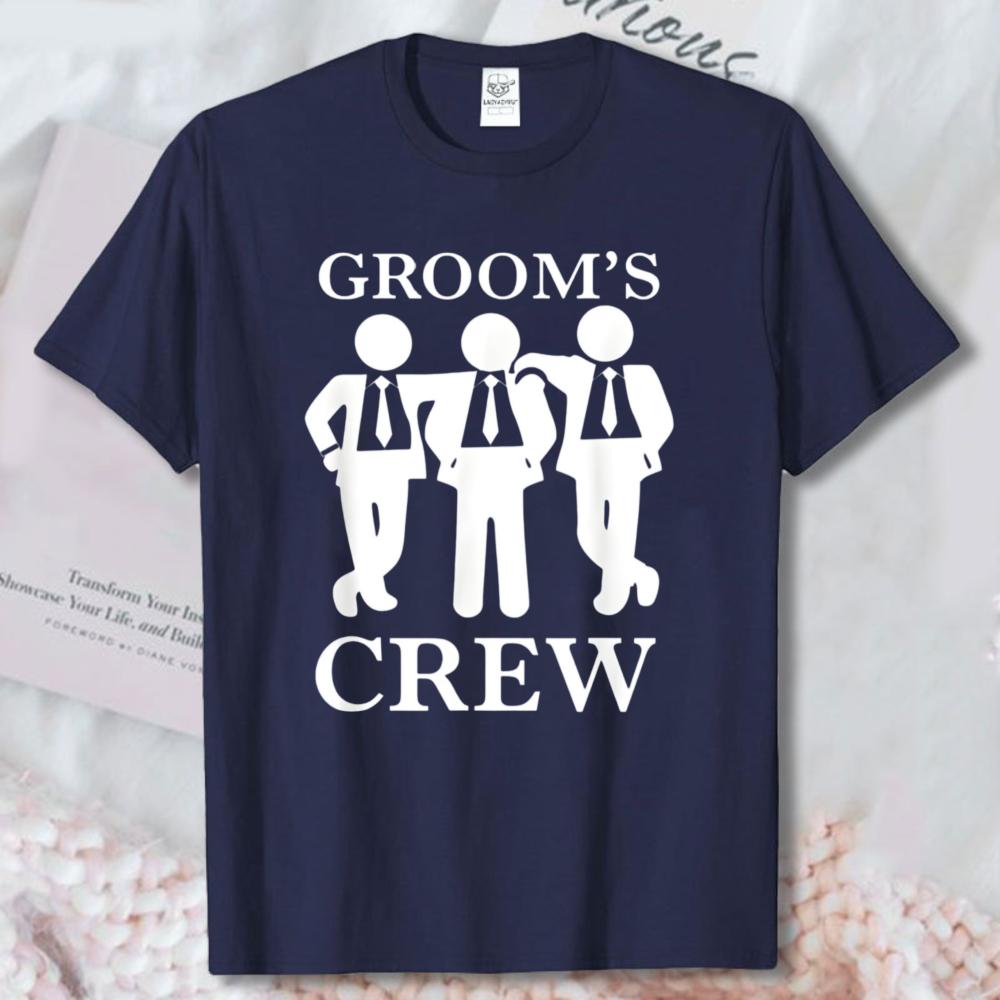 Grooms Crew Suit Stick Figure Cotton Unisex TShirt Minimal Wedding Groomsunisex Graphic Short Sleeve Tops Bachelor Party Casual Tee