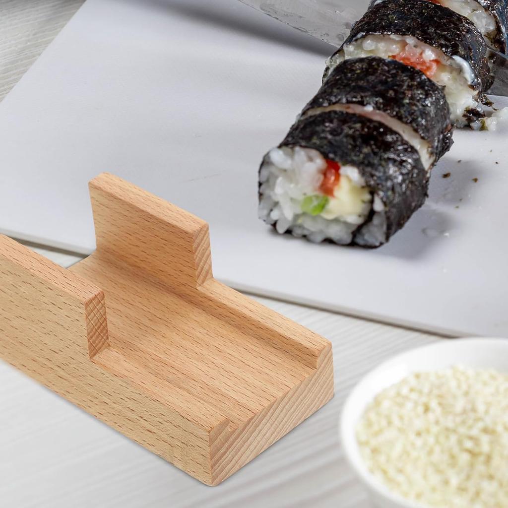 Amosfun Japanese Wooden Sushi Holder - Traditional Sushi Rack Taco Holder for Home Restaurant Party Use 3.54 X 1.96 X 1.57 Inches