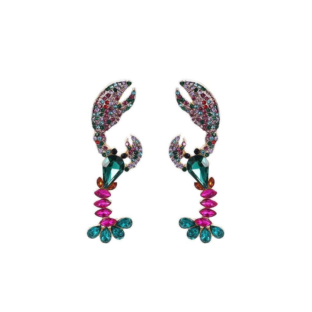 Pinkdudu Bohemian Multicolor Animal Lobster Shaped Dangle Earrings Crystal Statement Drop Earrings for Women Jewelry OG009