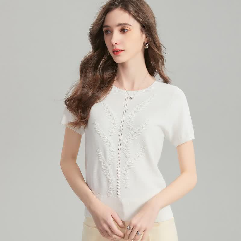 Snowforte Silk Blend Beaded Jacquard Knit T-shirt 2XL