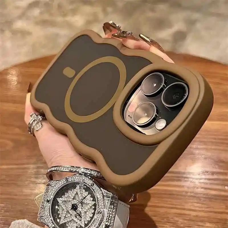 Cute Candy Wave Matte Phone Case For iPhone 16 15 14 13 12 Pro Max 17 Air 15 16 Plus For Magsafe Wireless Charge Protector Cover