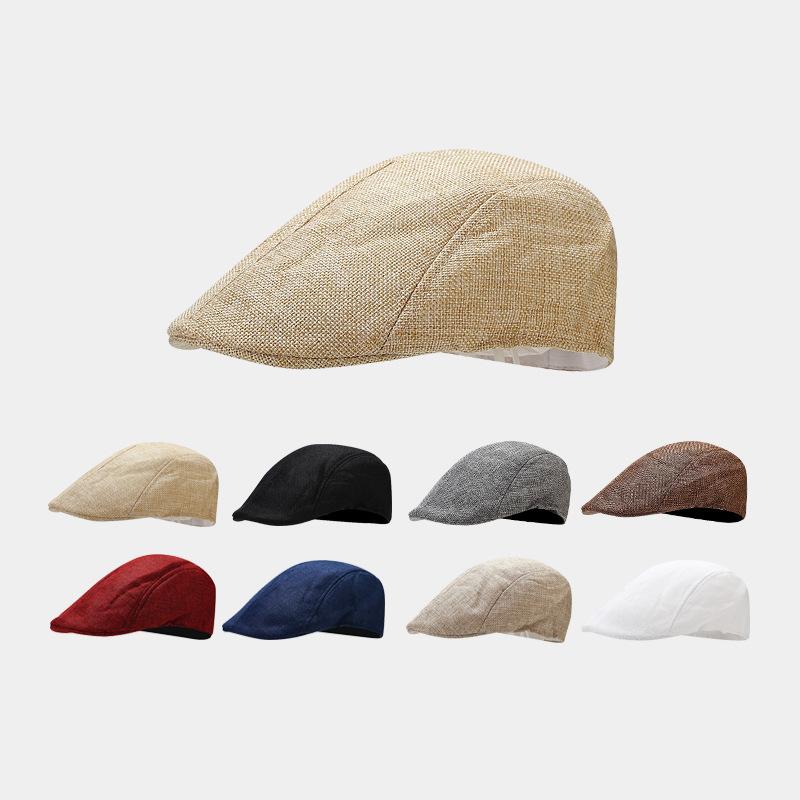 Spring and Summer Simple Light Board Imitation Hemp Beret Men's British Retro Breathable Duck Tongue Forward Hat Women's Middle-aged Hat