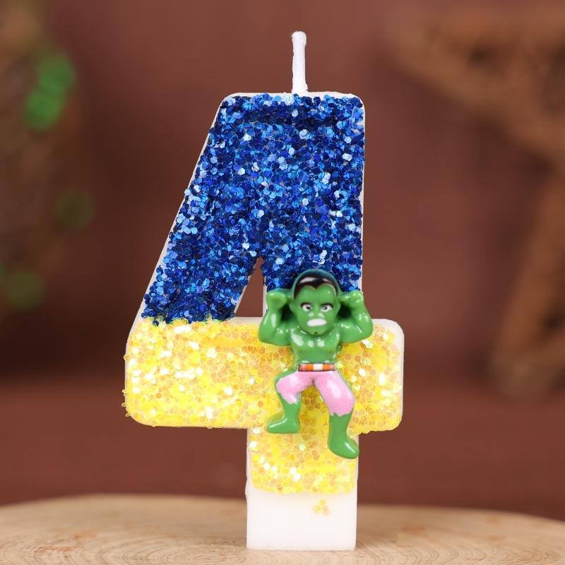 Cartoon Birthday Numbers Candle Cake Decoration Handmade Candles 0-9 Hulk