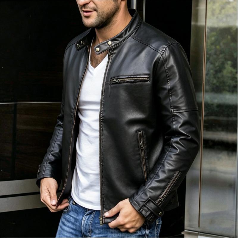 European and American men's PU leather jacket stand-up collar locomotive leather jacket casual slim trendy jacket men's