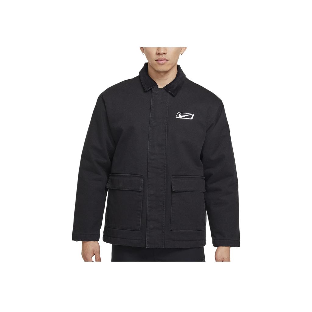 Nike Polo Collar Logo Print Loose Long Sleeve Work Jacket Men Jackets Black HQ2953-010