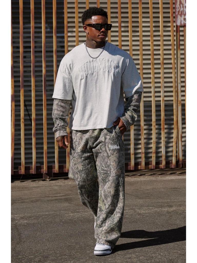 Men's Camouflage Wide-Leg Athletic Pants: Trendy Printed, Loose-Fit Casual and Running Style