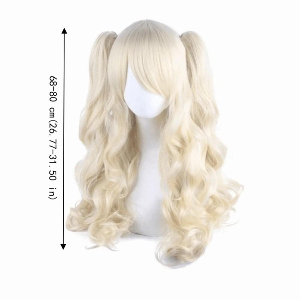 80 cm Lång Lockig Cosplayperuk med 2 Hästsvansar Lolita-peruk med Luggen för Kvinnor