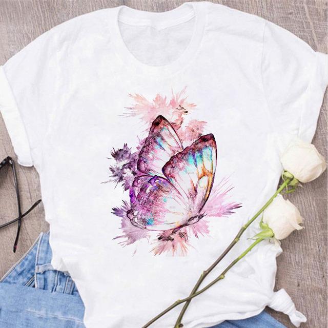 New Butterfly Print T Shirt Women T Shirt Summer Fashion Female Tops Ladies Short Sleeve Graphic Tee Shirts Woman Cute T-Shirts