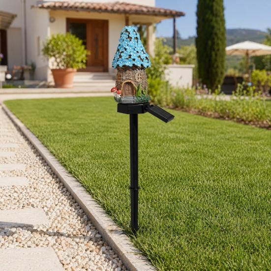 Mushroom Solar Lights, Mushroom House Statue, Fairy Cottage Garden Stake Lights, Waterproof Outdoor Landscape Lights for Yard Patio Lawn Pathway