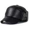 WTEMPO Autumn Winter Faux Leather Warm Plush Peaked Caps Men's Solid Color Large Versatile Casual Thick Cold-proof PU Hats