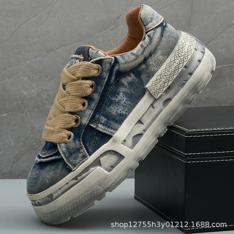 Fashion Retro Denim Sneakers Mens Summer Trend Casual Board Shoes Comfortable Platform Heightening Men Running Shoes Erkek Spor Ayakkabä