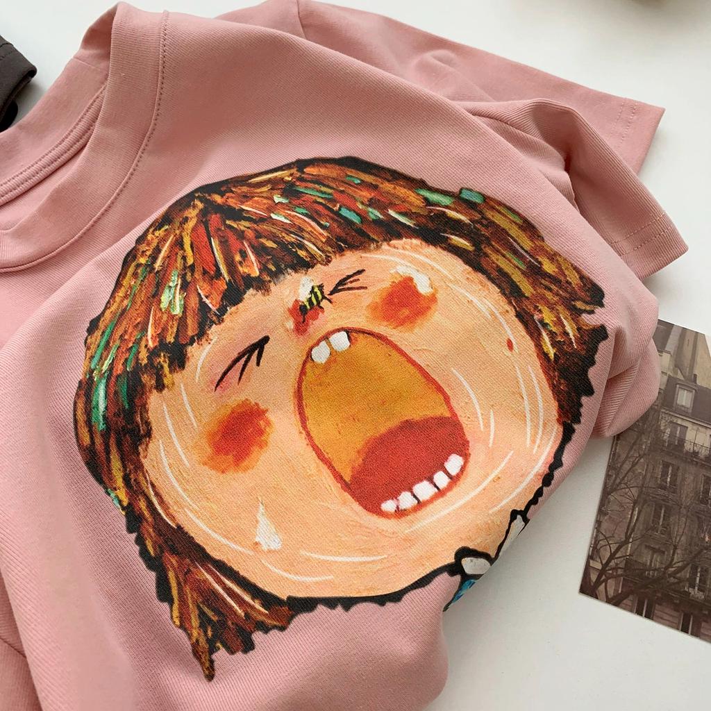 Summer Pure Cotton T Shirts Women's O-neck Short-sleeve Funny Cartoon T-shirt Casual Elastic Skinny Y2k Crop Tops Women Clothes