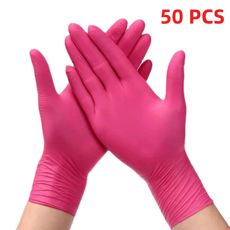 100PCS Pink Nitrile Gloves Disposable Kitchen Gloves for Household Cleaning Beauty Salon Hair Dye Esthetician Gloves Powder Free