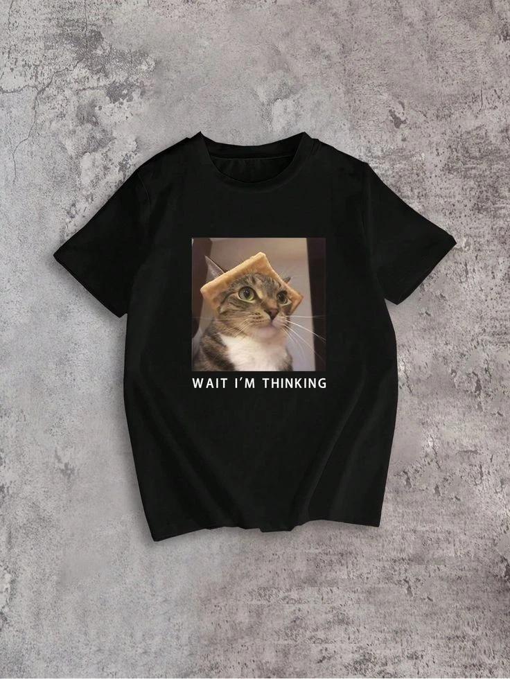 Wait Im Thinking Cat Meme Funny Graphic T T-Shirt 4XL