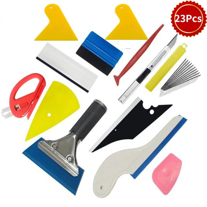 PWSNew Car Vinyl Tint Film Installation Tool Kit Rubber Scraper Magnetic Holder Wrapping Sticker Carving Knife with Spare Blades