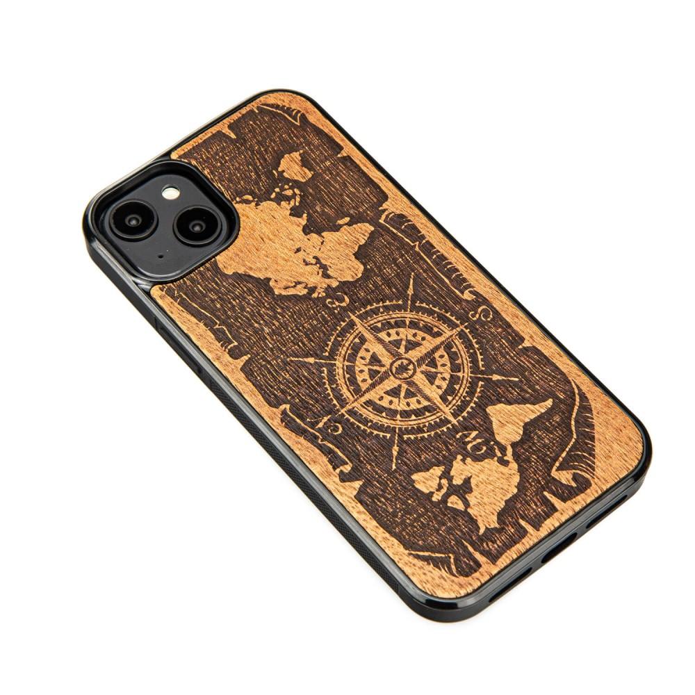 Bewood Wooden Case for iPhone 15 Plus, Wind Rose, Merbau