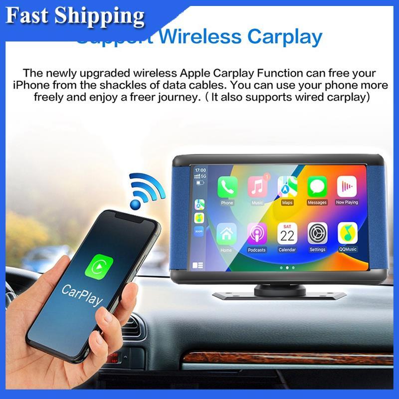 7Inch Car Capacitive Touch Navigation Screen Wireless Carplay And Android Auto Car Portable Player With AHD Camera,A Accessories Black A