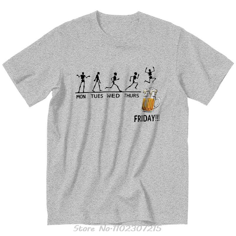Funny Skeleton Beer Days T Shirt Men Short Sleeve Cotton Tshirts Time Schedule T-shirt Monday Tuesday Wednesday Thursday Tee Top