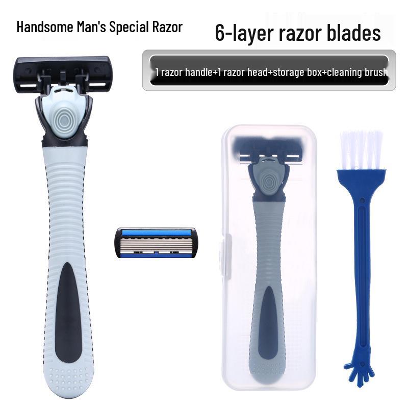 6-Blade Manual Shaver for Men - Razor with Blade Holder