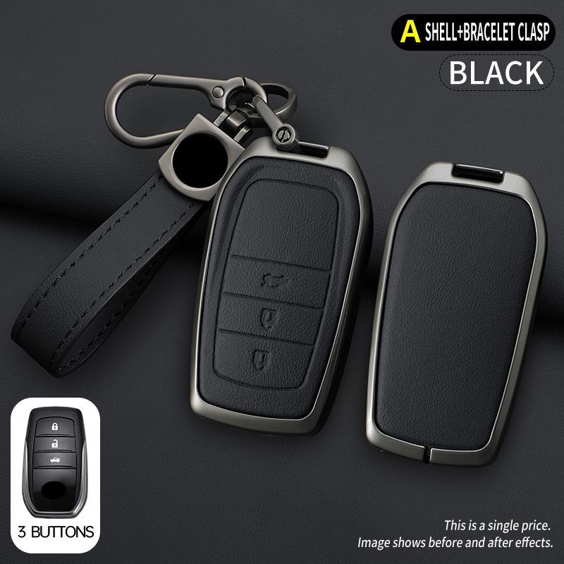Car Zinc Alloy Leather Key Cases Holder Cover Chain For Toyota Prado Land Cruiser Camry CHR RAV4 3Buttons Protective Shell Bag