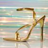 Fashion Pinch Narrow Band Pointed Open Toe Ankle Strap Gold Sandals Women Thin High Heels Party Dress Shoes Zapatos Mujer