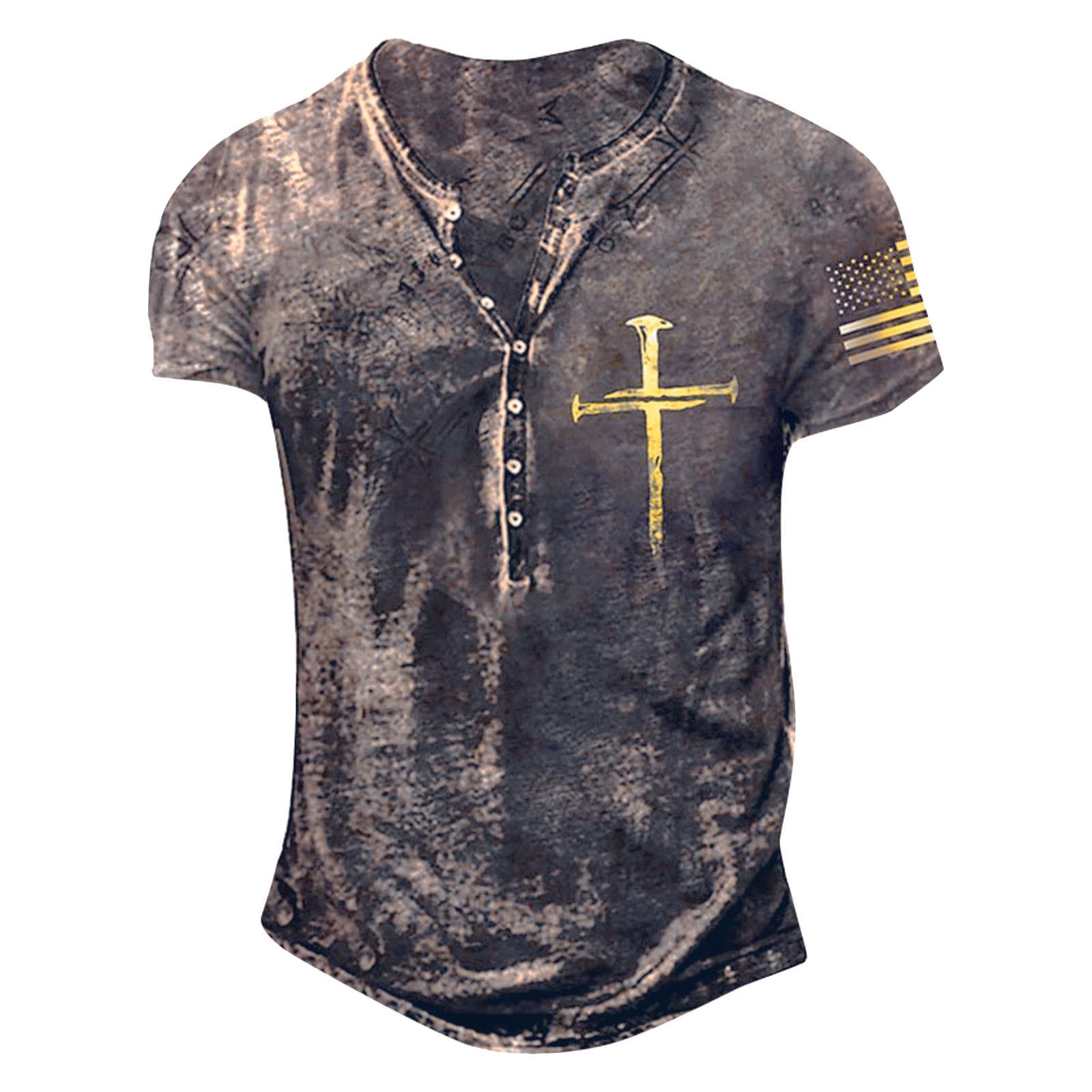 

Мужская модная футболка с коротким рукавом и вышивкой с коротким рукавом и принтом на весну и лето XL коричневый