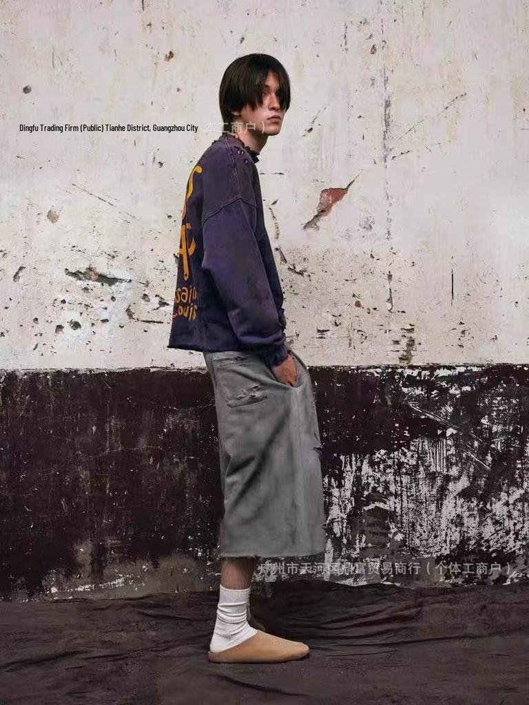 SAINT LOUIS Schweres Unisex-Sweatshirt - Ausgerissener Kragen, Gewaschen & Used-Look, 710g