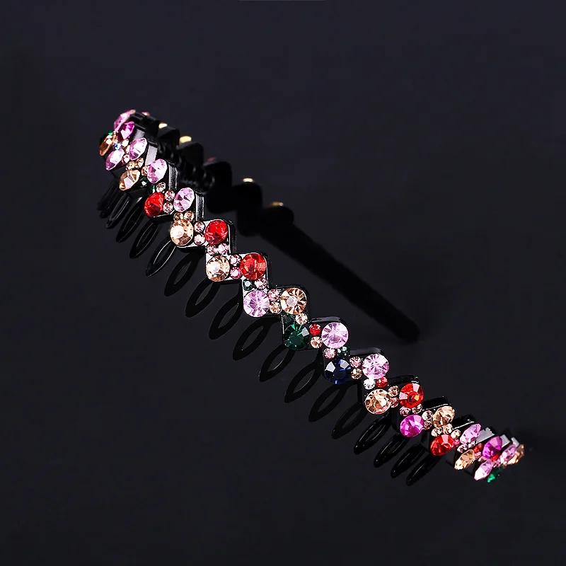 Unisex Hoop Top Metal Double Bangs Flower Rhinestone Hair Accessories Hairband Bezel Headband Men Women Hair Band Sports Hair