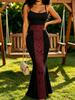 Black Red Tribal Printed Spaghetti Strap Bodycon Mermaid Dress Modern Elegant Casual Fashion Women's Clothing for Spring Summer and Autumn