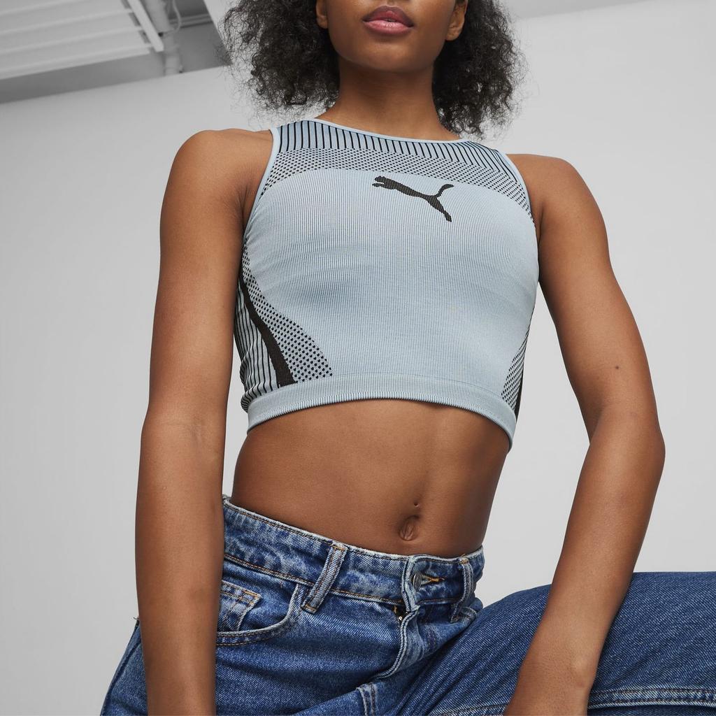 Puma Dare To Striped Design Casual Round Neck Crop Top Women Tops Blue Gray 624294-22
