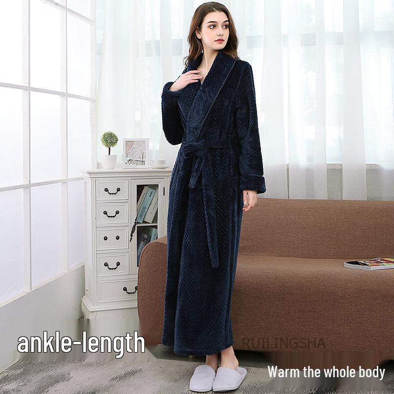Extra langer Jacquard-Fleece-Bademantel für Paare - Dicker, warmer Fleece-Bademantel für Herren & Damen, Winterpyjama in Übergröße